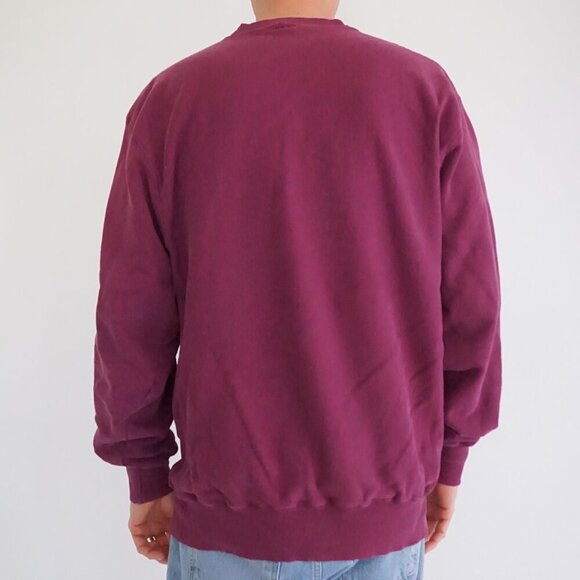 Vintage '90s Maroon 100% Cotton Blank Boxy Fit Crewneck Sweater XL - Picture 2 of 9
